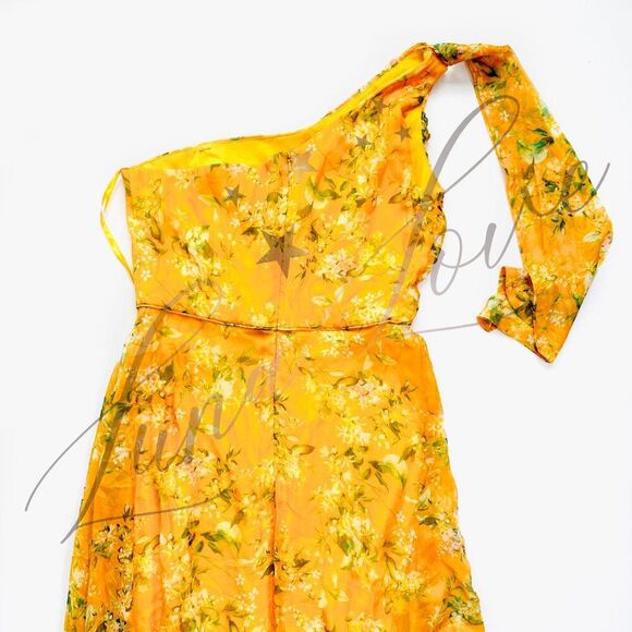 MAC DUGGAL Floral One Shoulder Bow Maxi In Yellow Multi (size 2) NWT - Picture 9 of 12